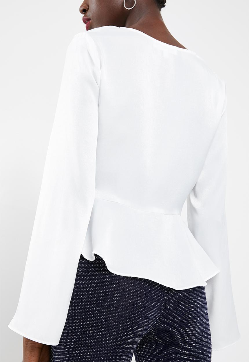 Missguided - Flute sleeve blouse peplum - white