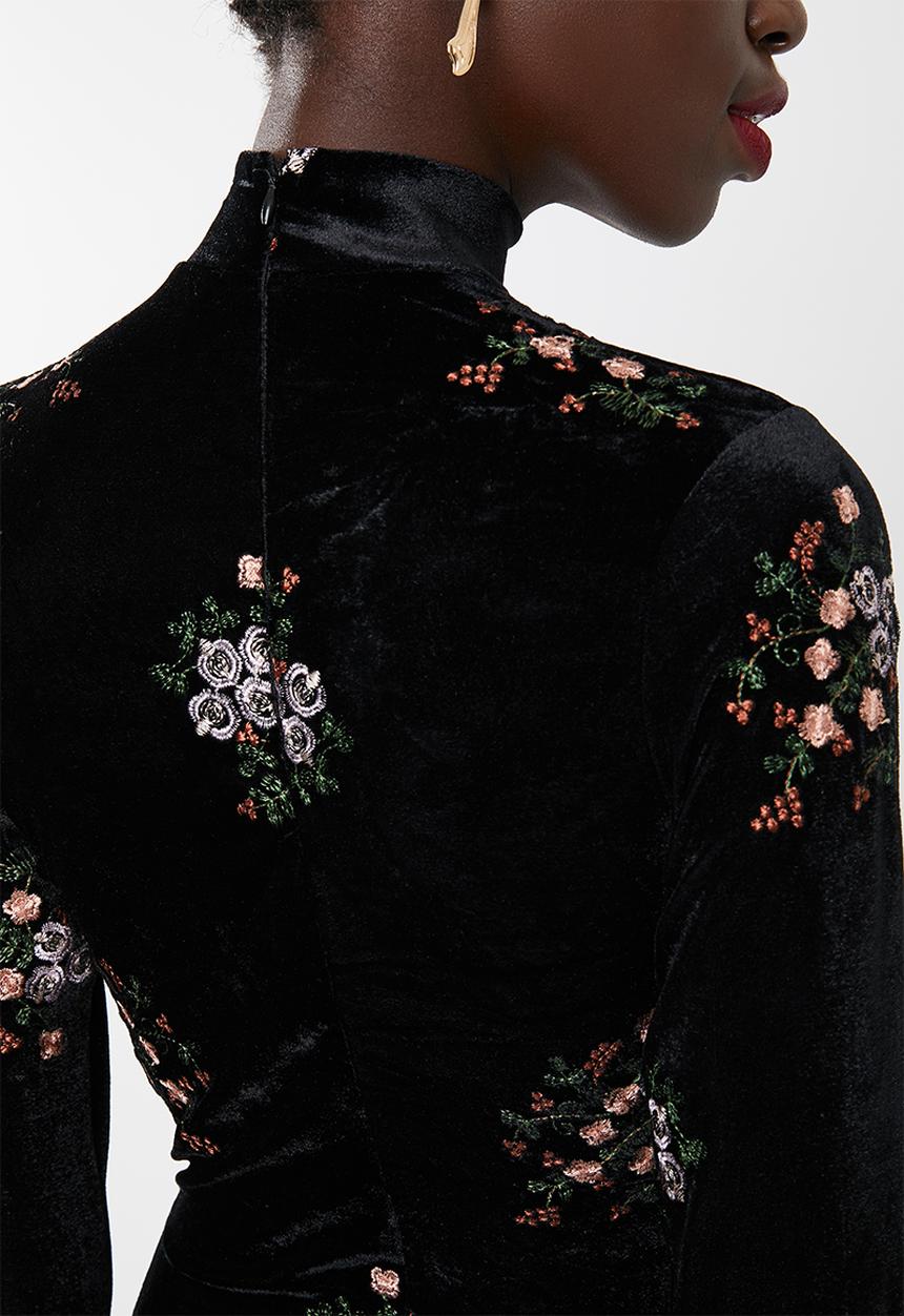 Missguided - Embroidered velvet high neck mini dress - black
