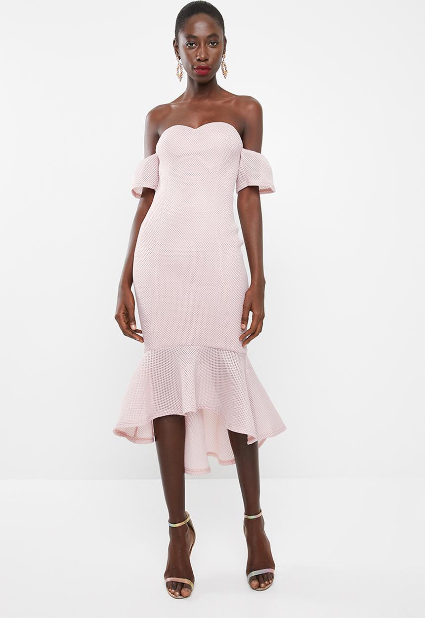 Missguided - Bonded fishnet bardot midi dress - pink