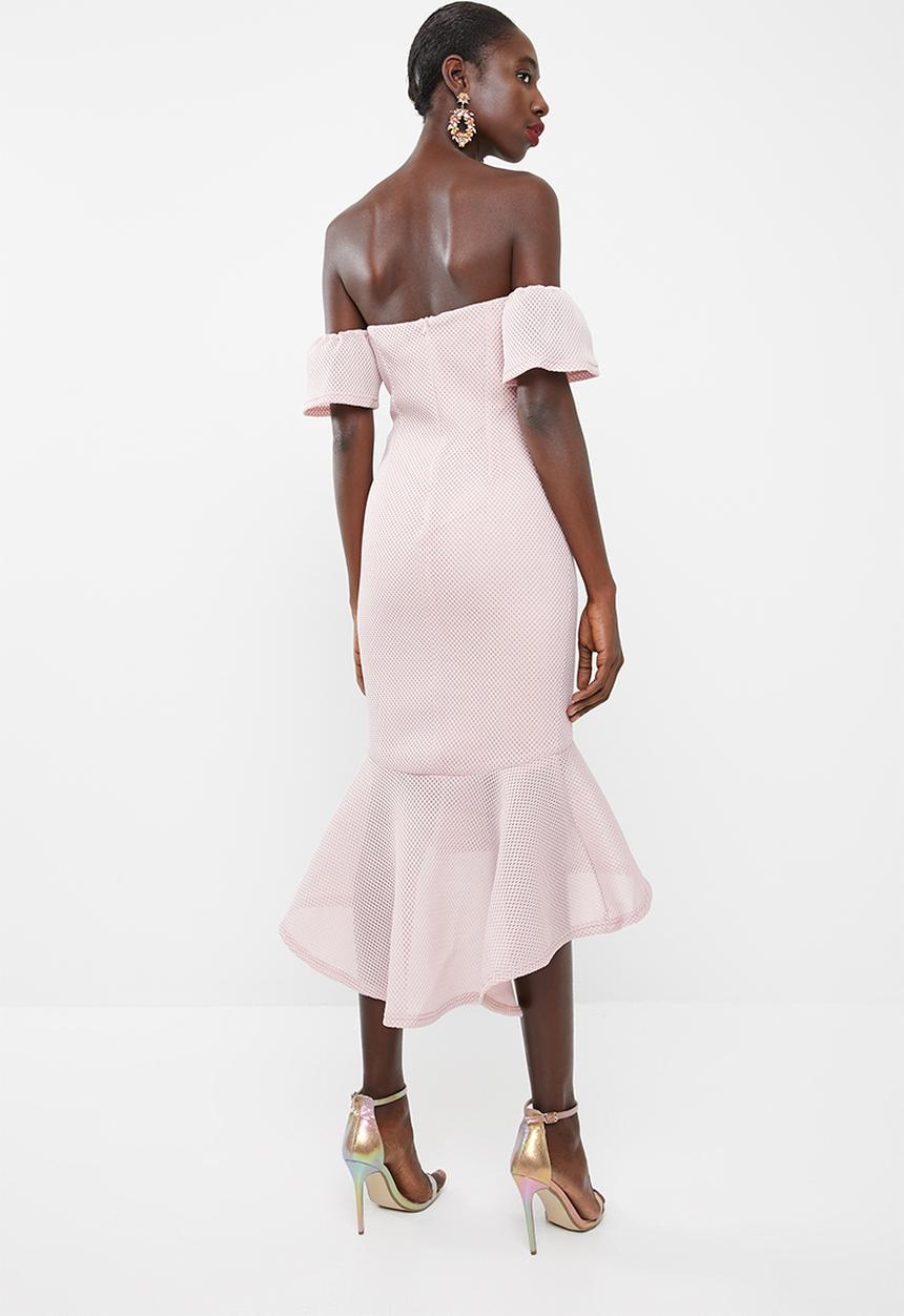 Missguided - Bonded fishnet bardot midi dress - pink