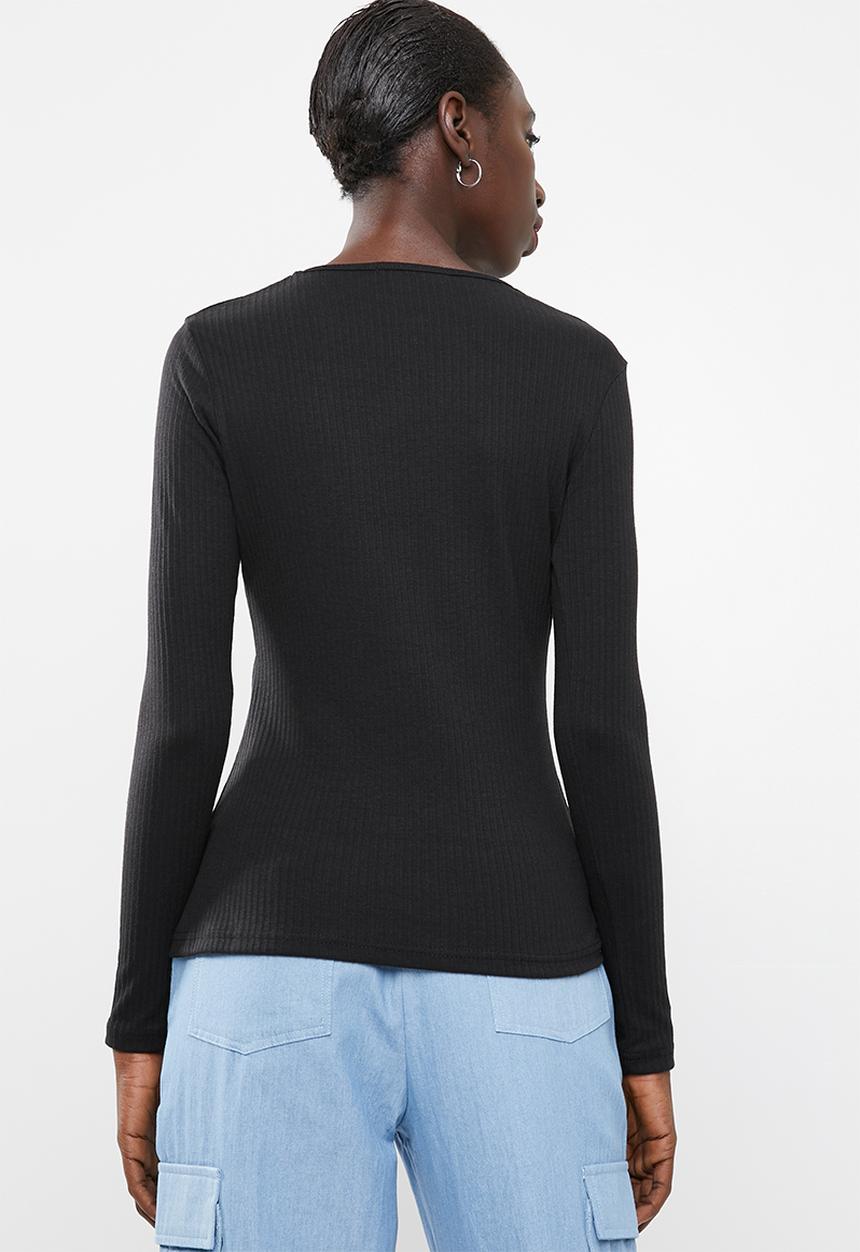 Missguided - Crew neck ribbed top - black