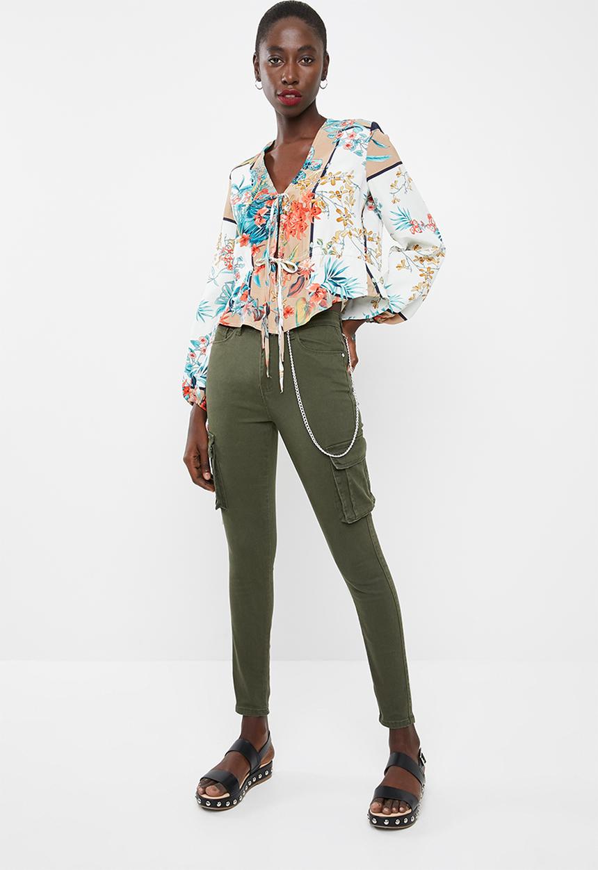 Missguided - Sinner high waisted combat skinny - khaki green