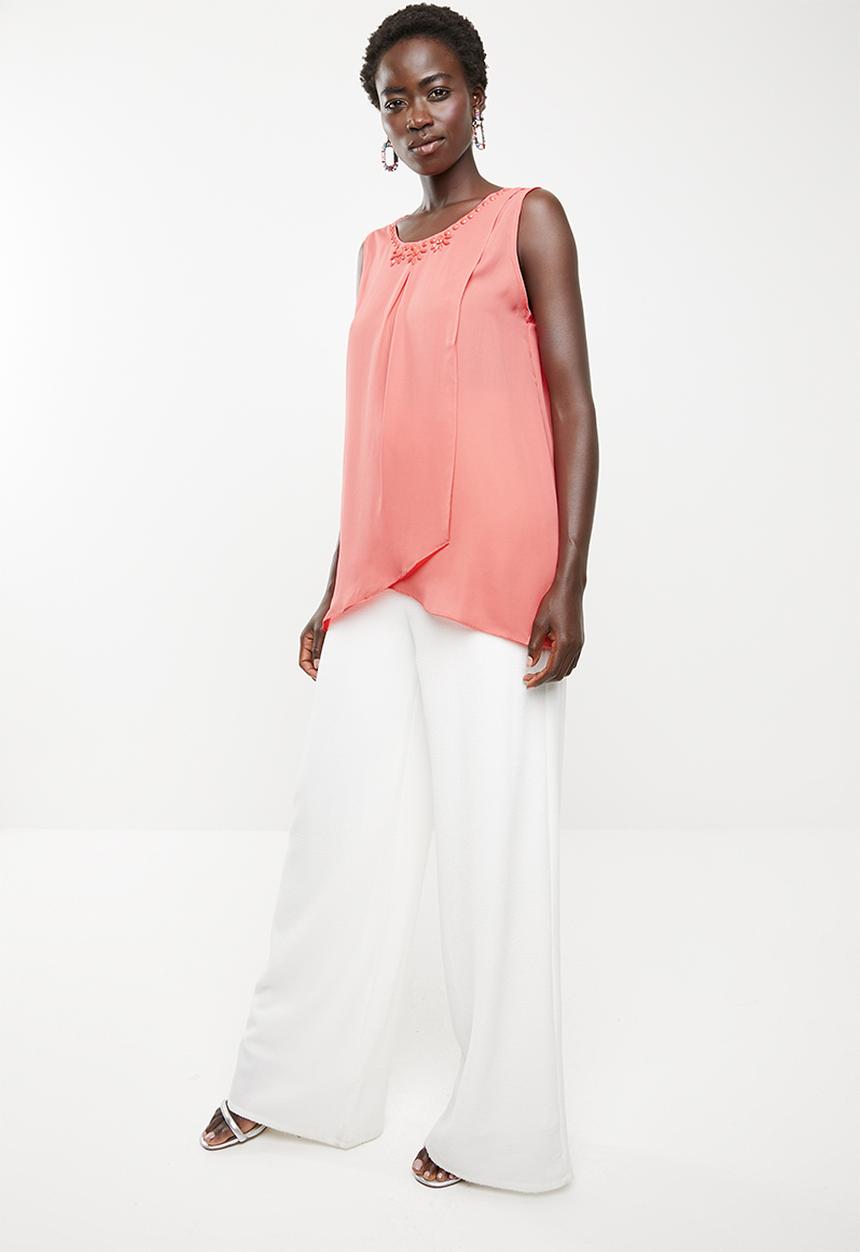 Revenge - Pleat front blouse with flower detail - peach