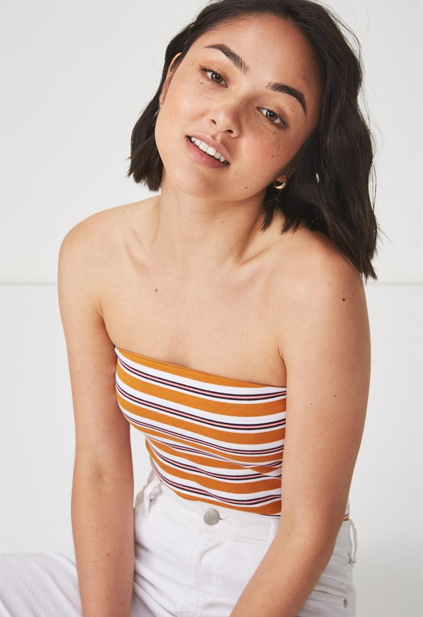 Cotton On - Everyday tube top - white & orange 
