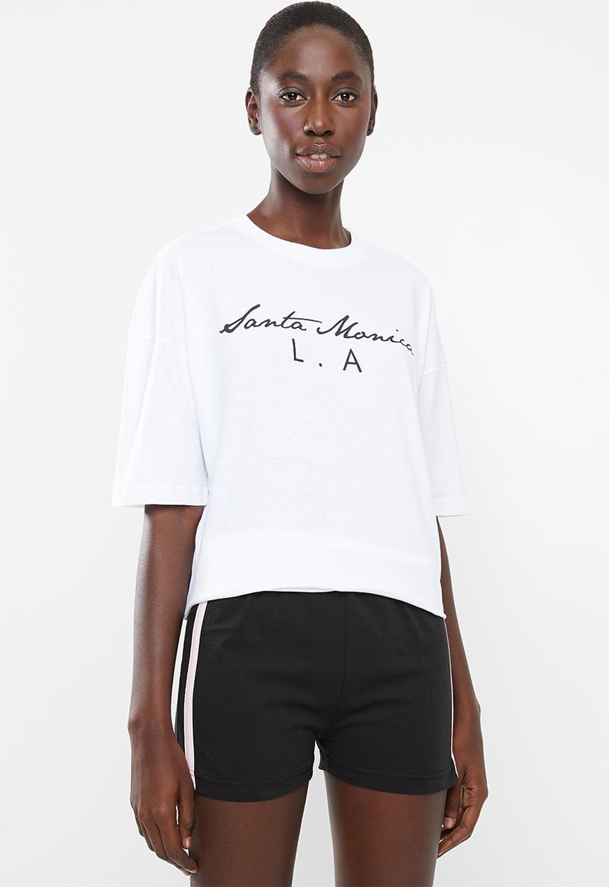 Missguided - Santa monica oversized tee pj set - black & white