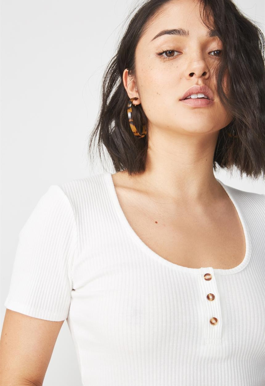 Cotton On - Skyla henley short sleeve top - white 