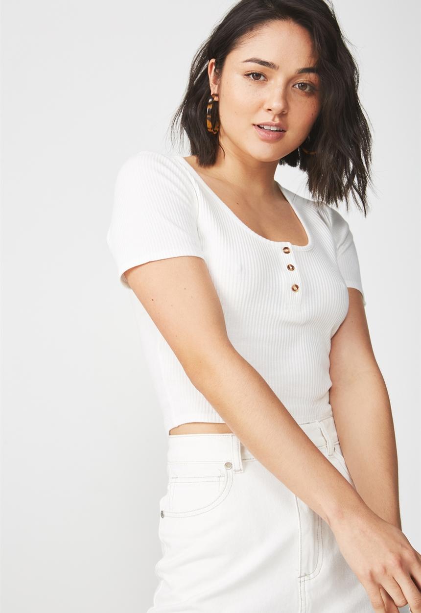 Cotton On - Skyla henley short sleeve top - white 