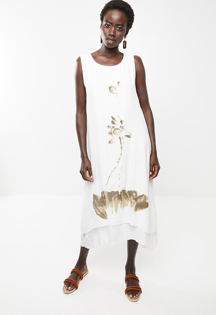 Revenge - Watercolour flower double layer dress - white