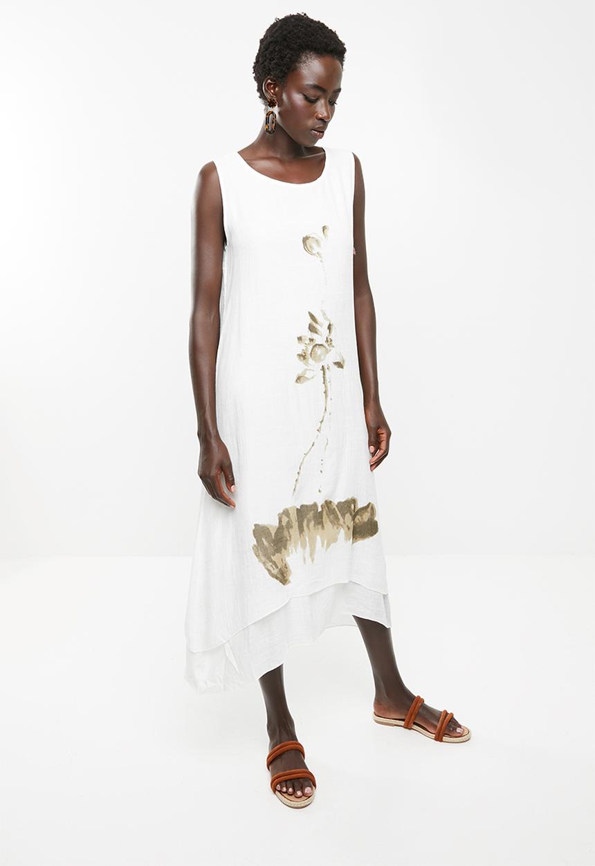 Revenge - Watercolour flower double layer dress - white