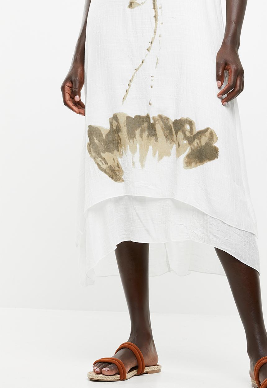 Revenge - Watercolour flower double layer dress - white