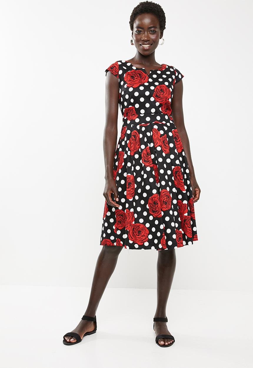 Revenge - Red rose tea dress - black