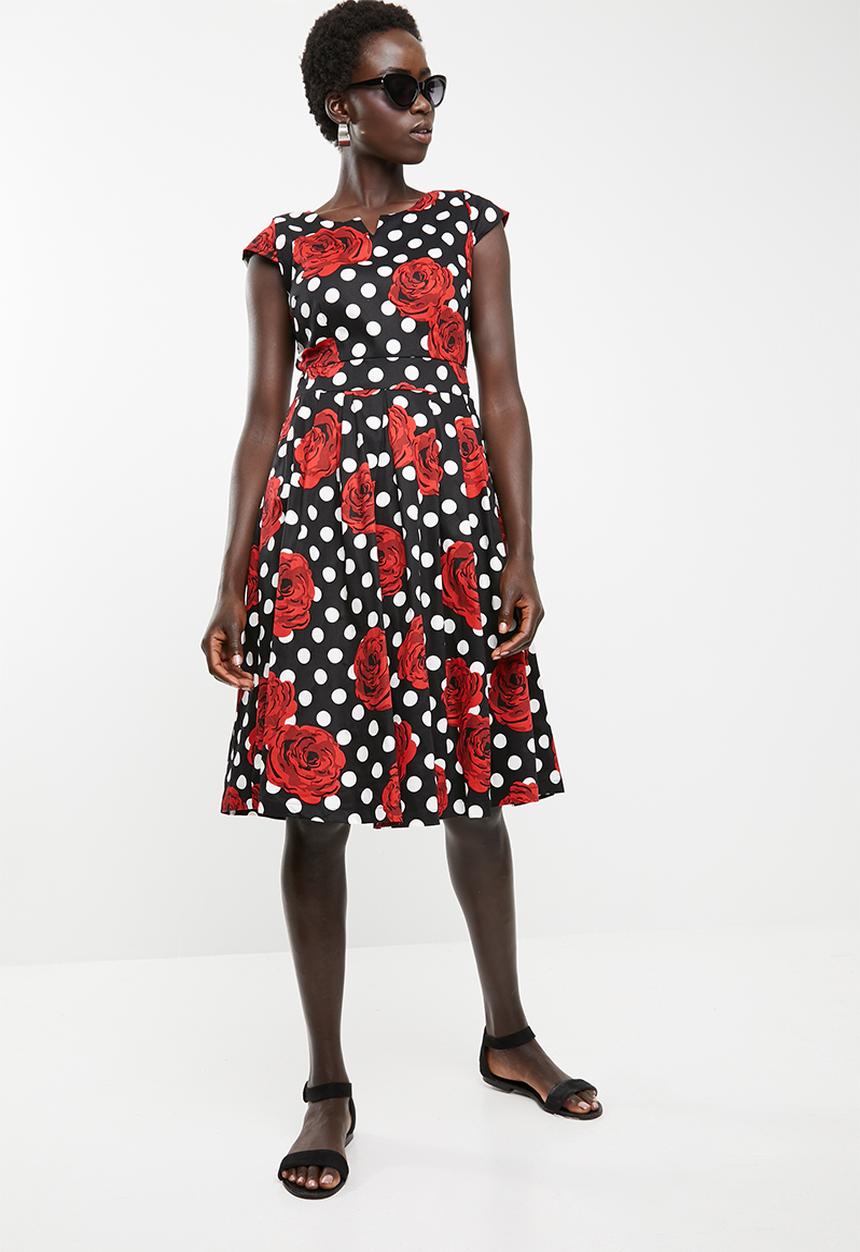 Revenge - Red rose tea dress - black