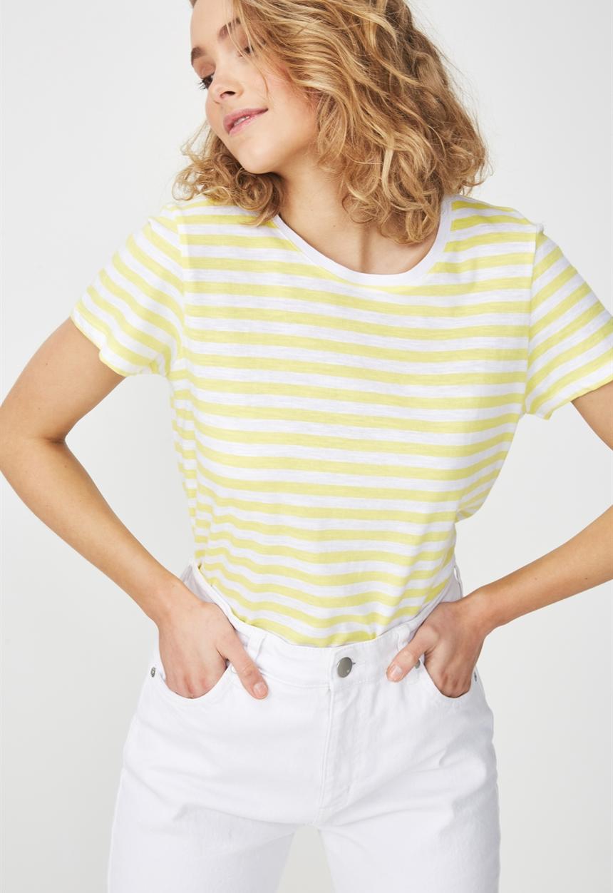 Cotton On - The crew T-shirt -  white and yellow 