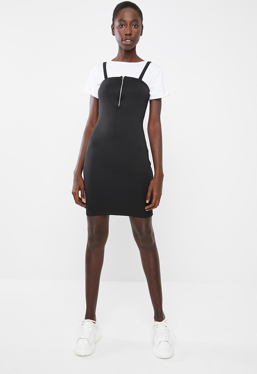 Superbalist - Zip front boobtube bodycon dress - black
