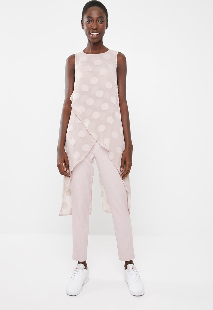 Revenge - Polka dot sleeveless tunic with cross over hem - pink