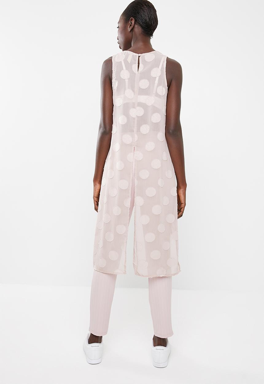 Revenge - Polka dot sleeveless tunic with cross over hem - pink