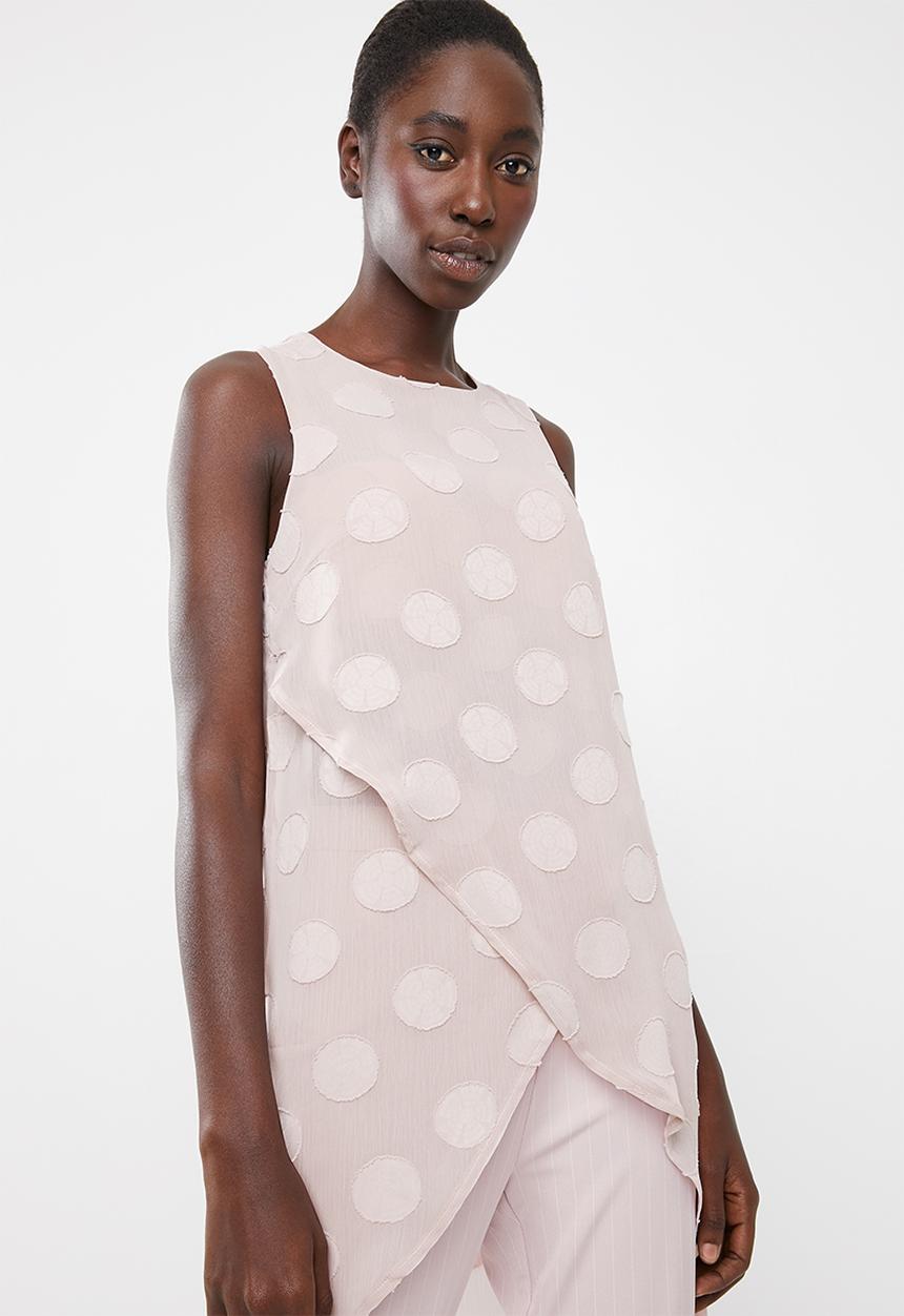 Revenge - Polka dot sleeveless tunic with cross over hem - pink