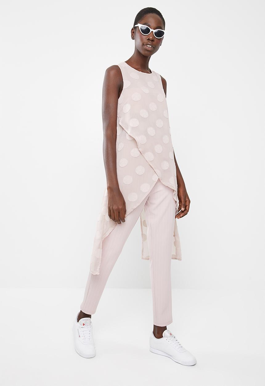 Revenge - Polka dot sleeveless tunic with cross over hem - pink
