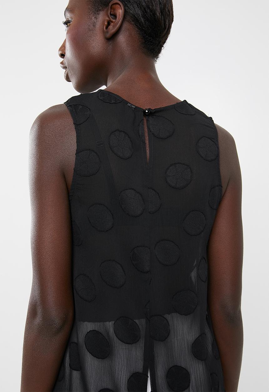 Revenge - Polka dot sleeveless tunic with cross over hem - black