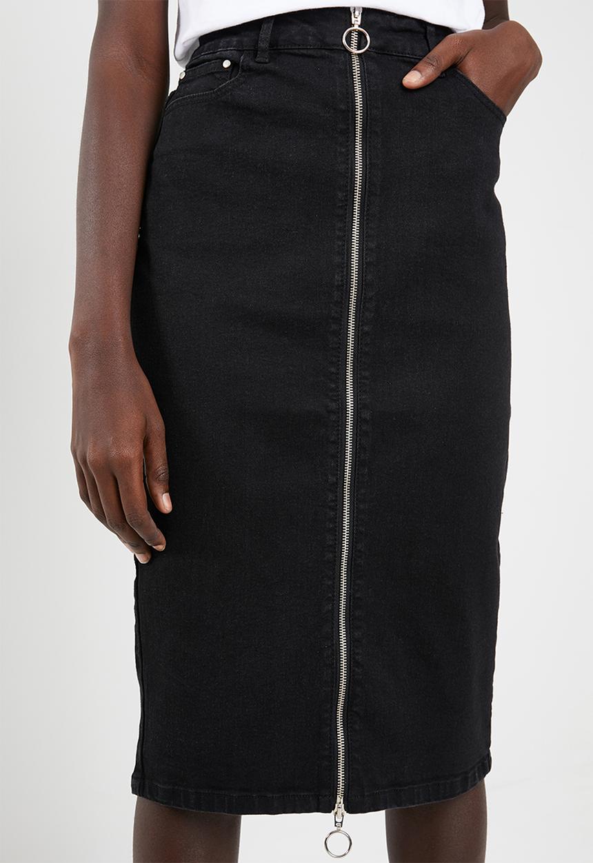 Superbalist - Black denim zip through skirt - black