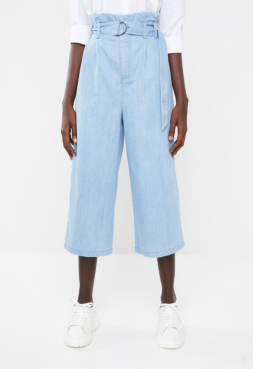 Superbalist - Soft denim pants with tie belt - blue