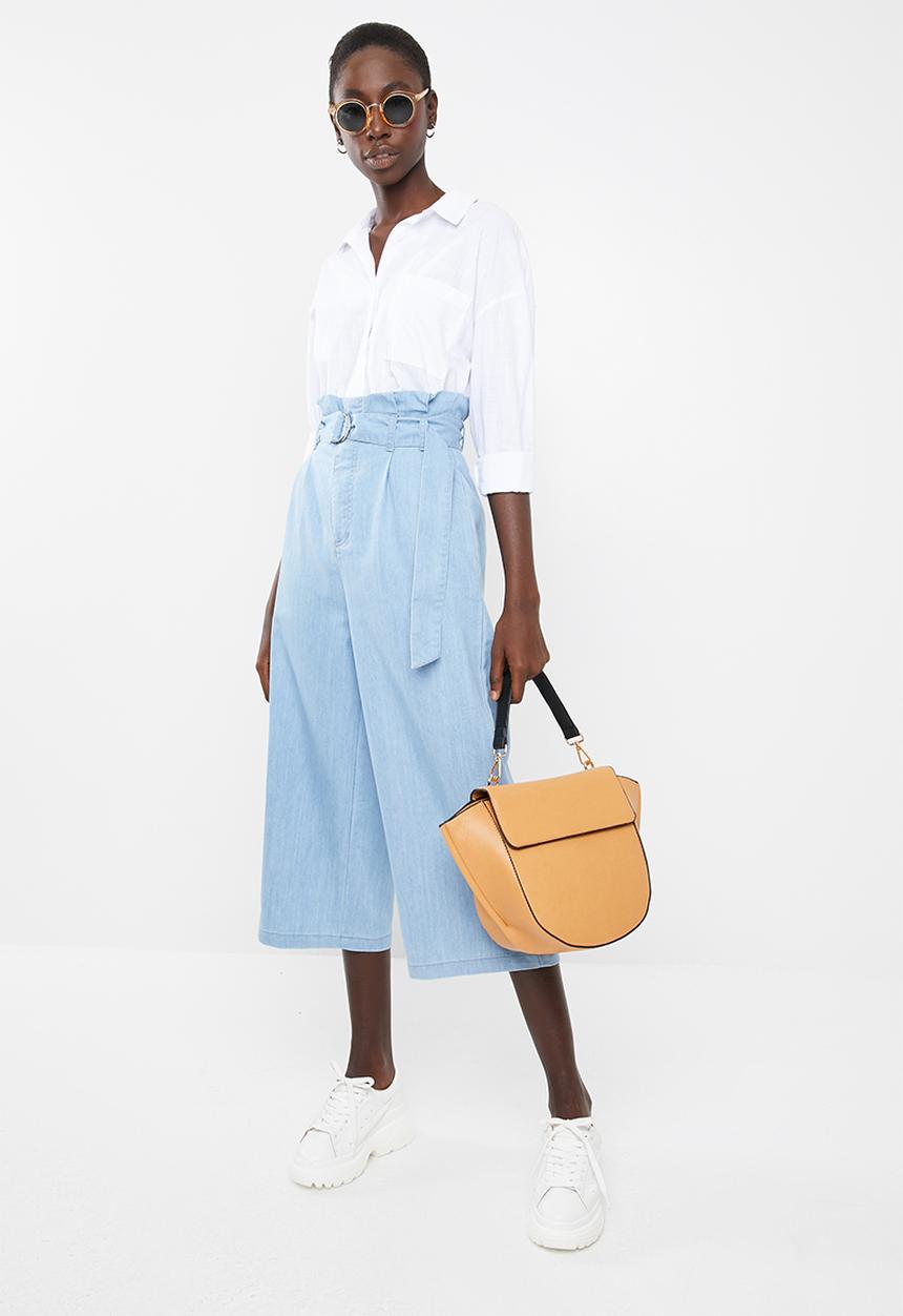 Superbalist - Soft denim pants with tie belt - blue