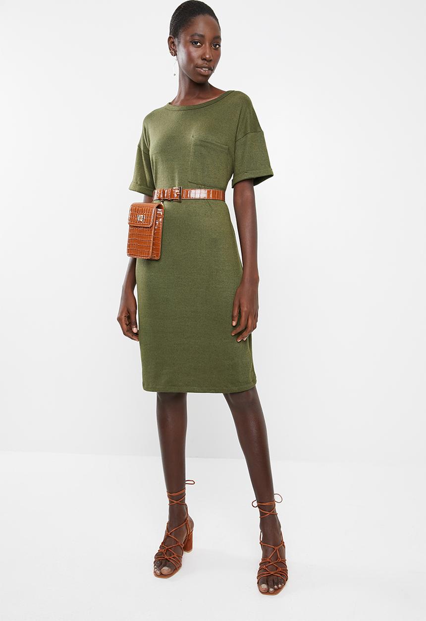 Superbalist - Kangaroo pocket t-shirt dress - khaki
