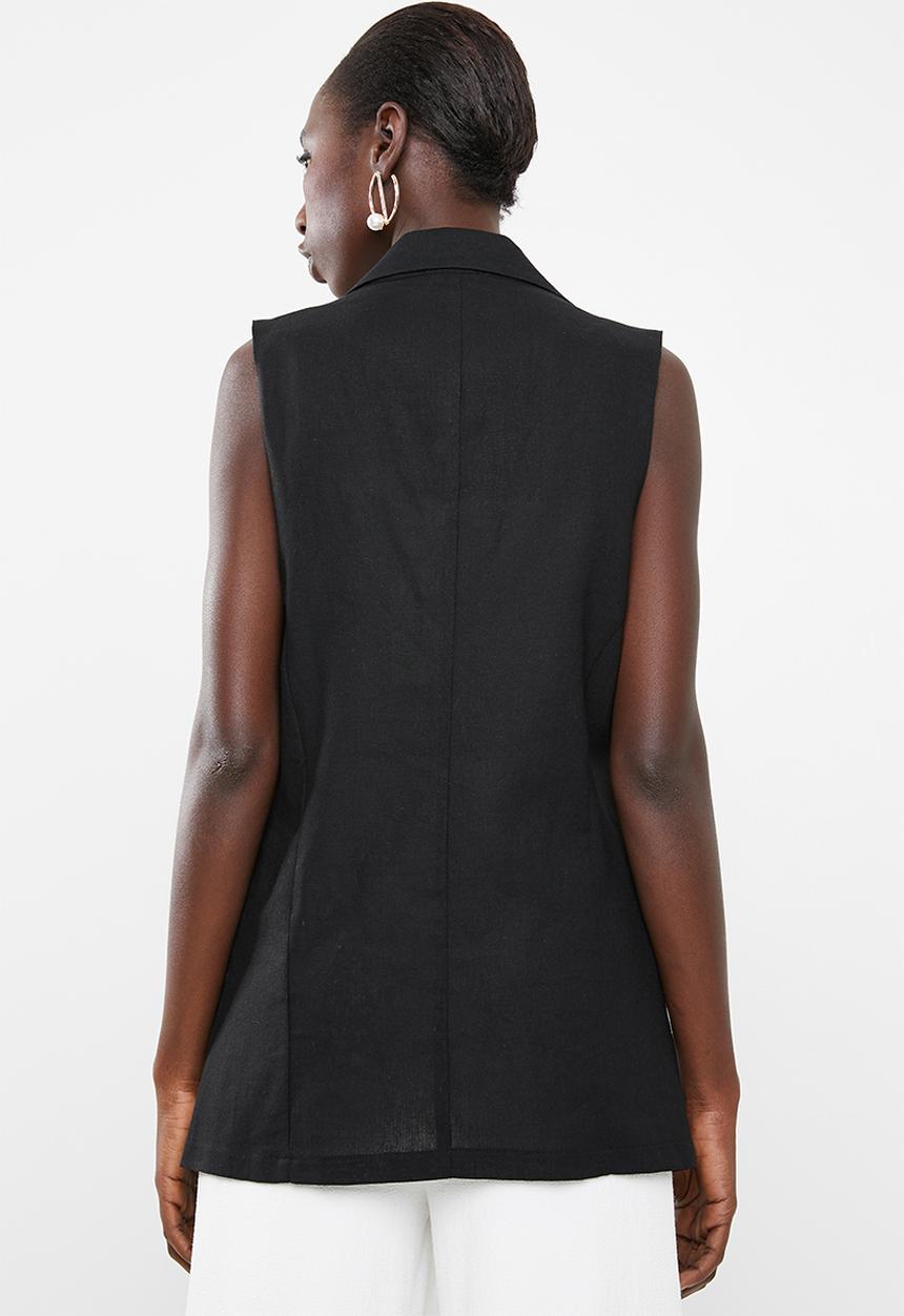 Superbalist - Sleeveless double breast linen blend blazer - black