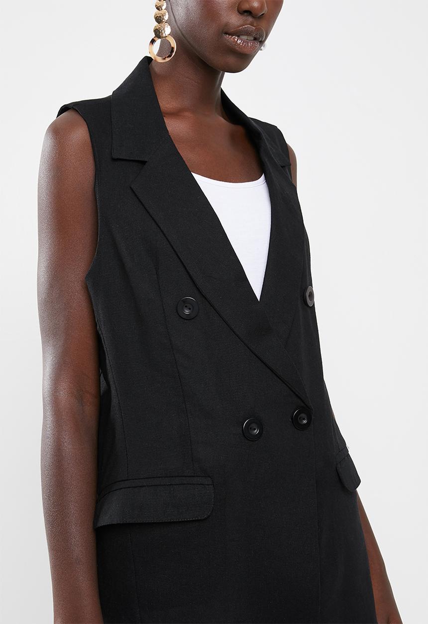 Superbalist - Sleeveless double breast linen blend blazer - black