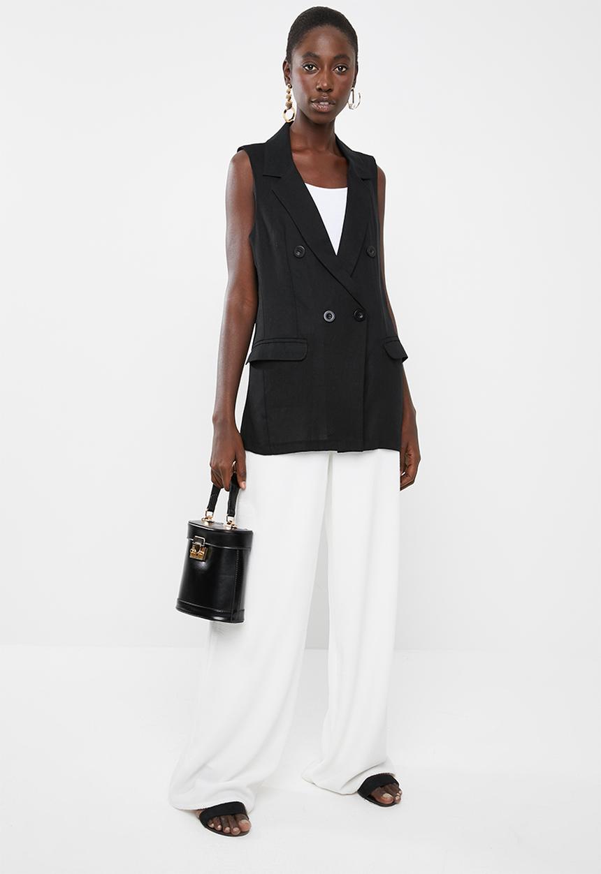 Superbalist - Sleeveless double breast linen blend blazer - black