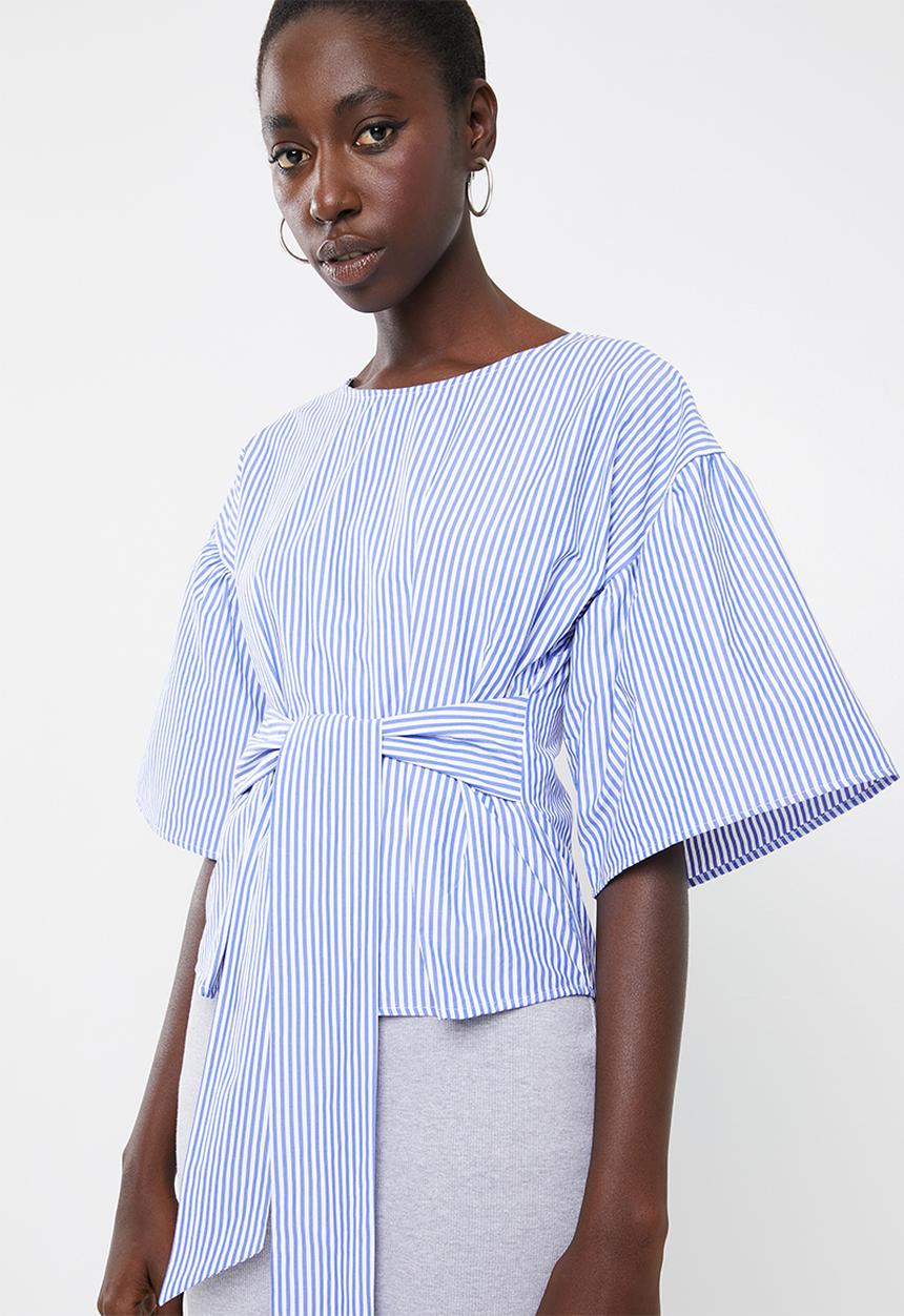 Superbalist - Poplin blouse with bow - blue & white