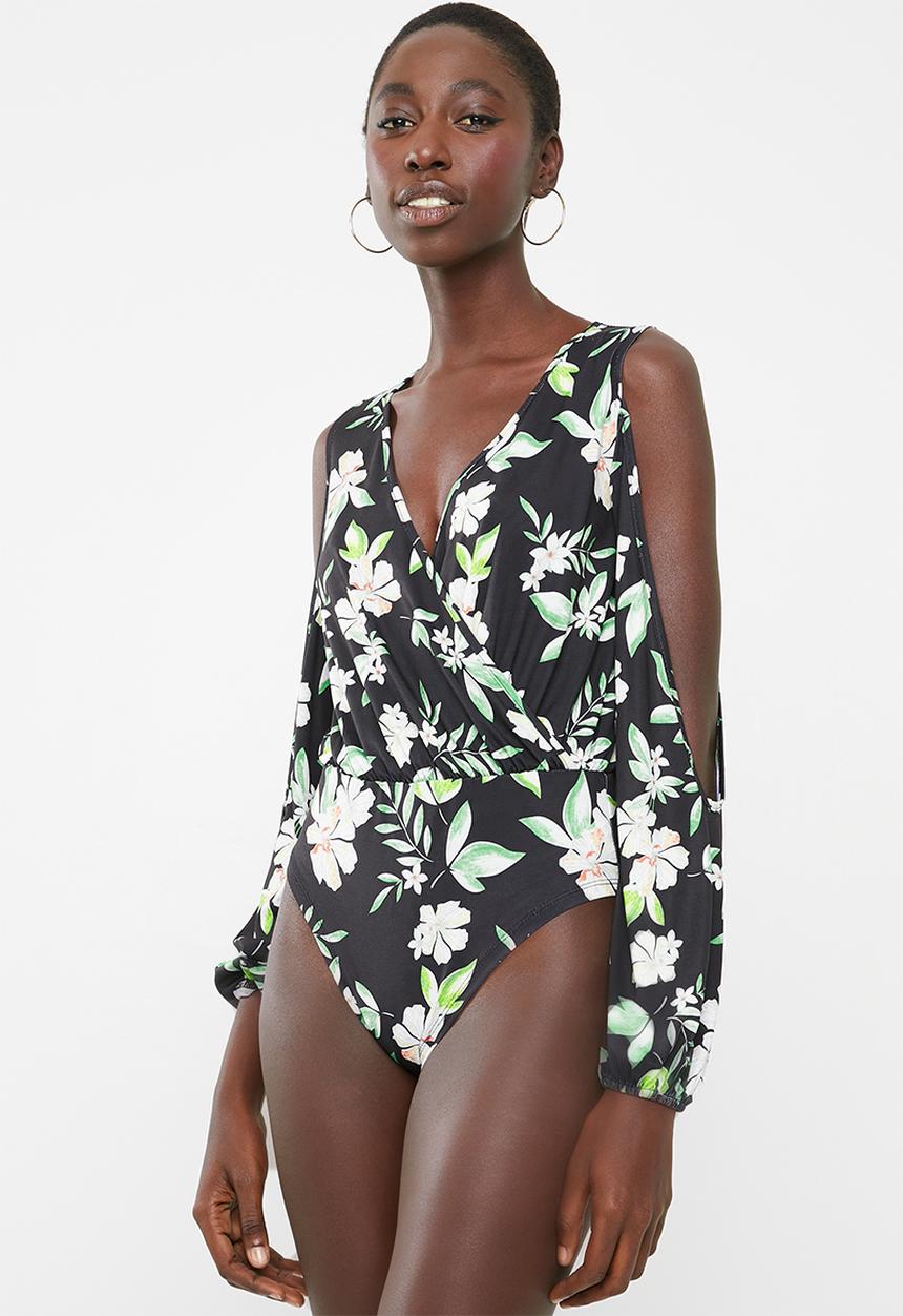 Superbalist - Flower cold shoulder twofer bodysuit - black