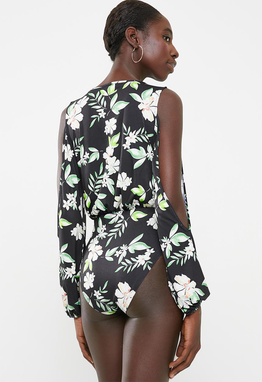 Superbalist - Flower cold shoulder twofer bodysuit - black