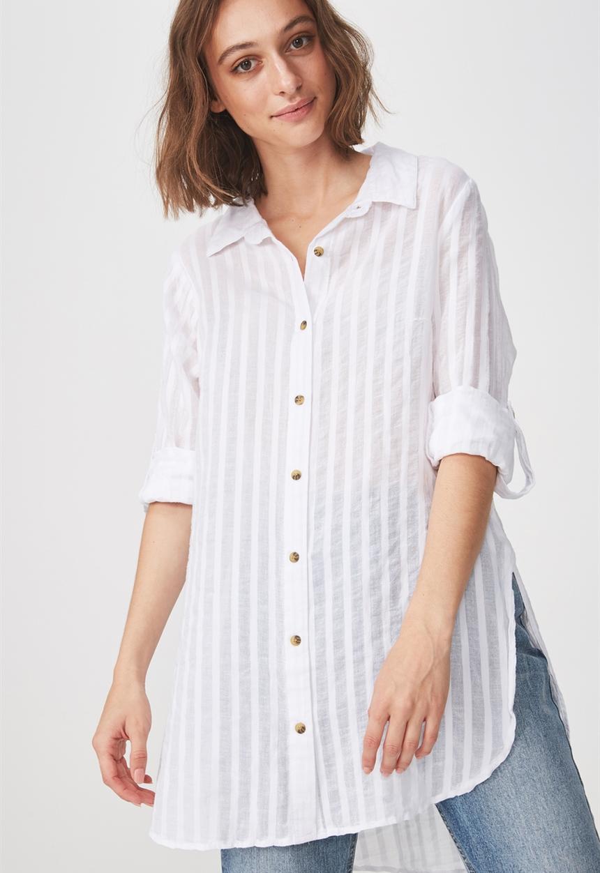 Cotton On - Longline fashion shirt - white 
