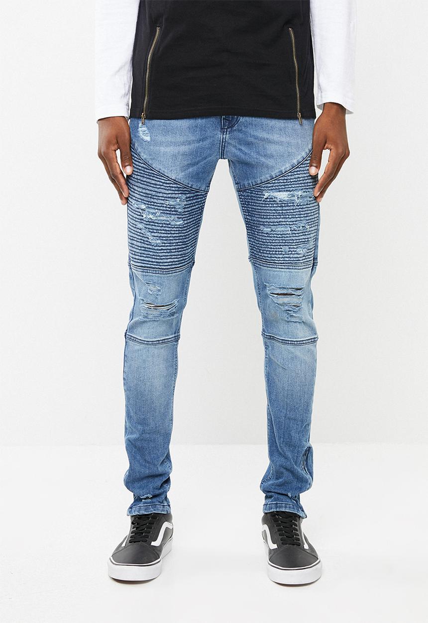 Superbalist - Biker abrasions jeans - blue