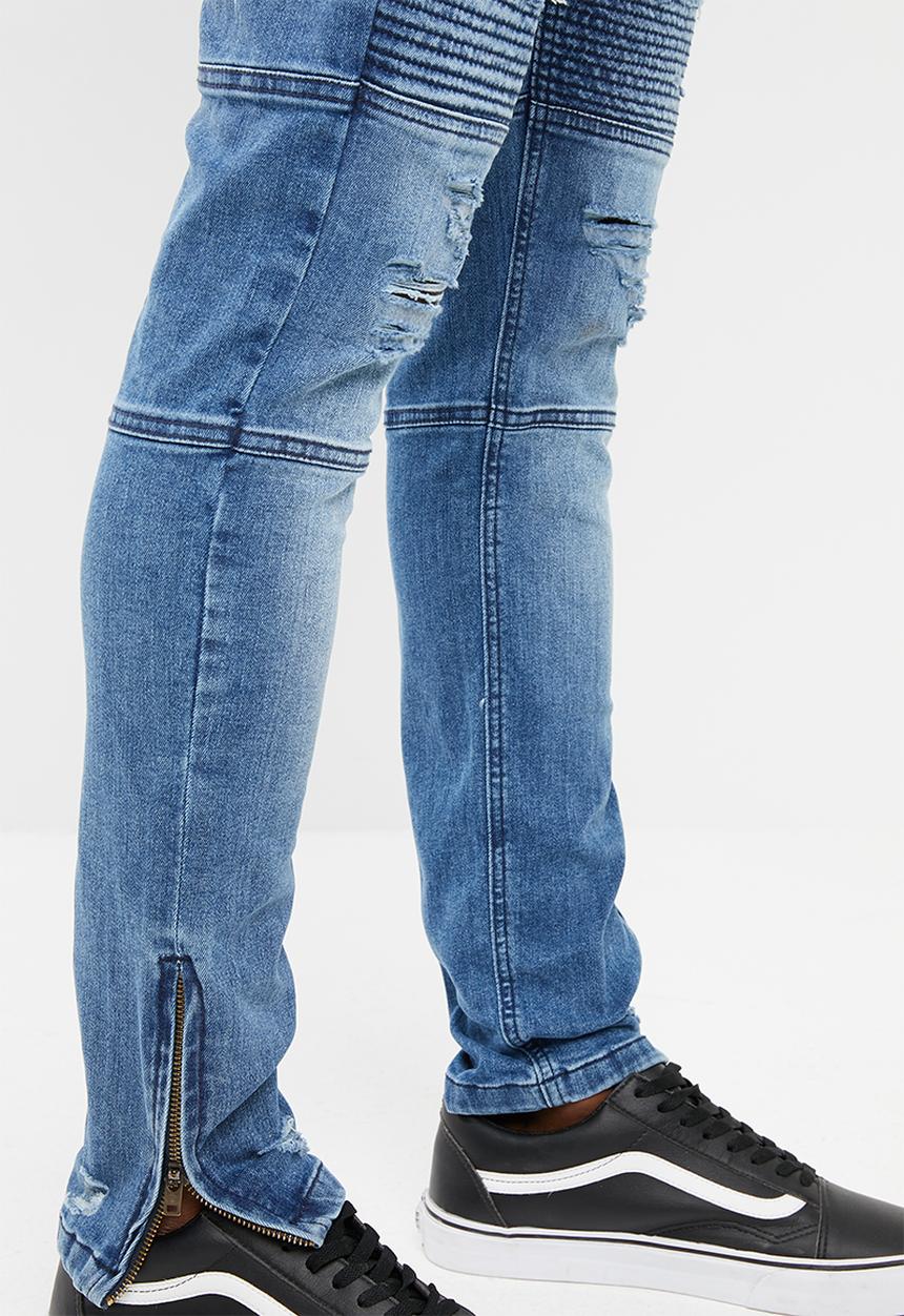 Superbalist - Biker abrasions jeans - blue