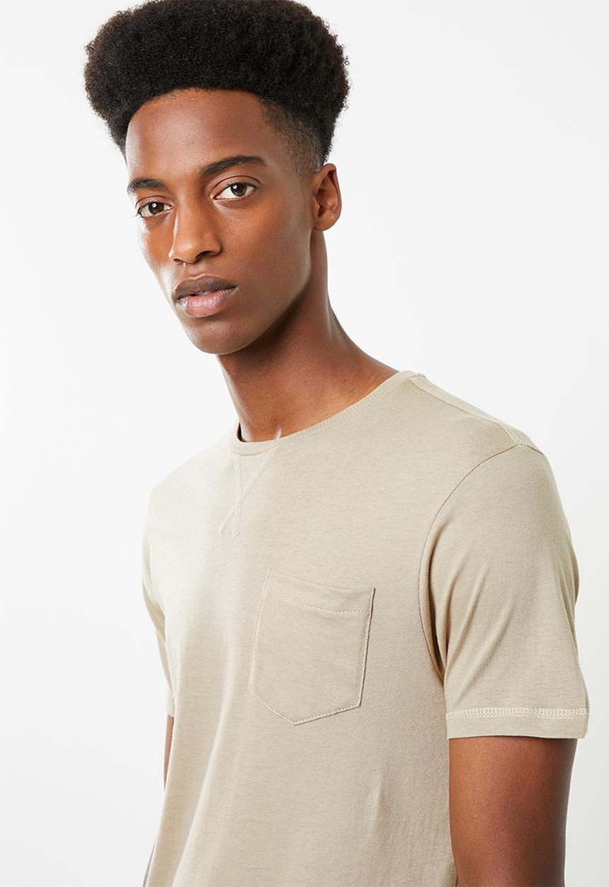 Brave Soul - Arkham plain chest pocket tee - stone