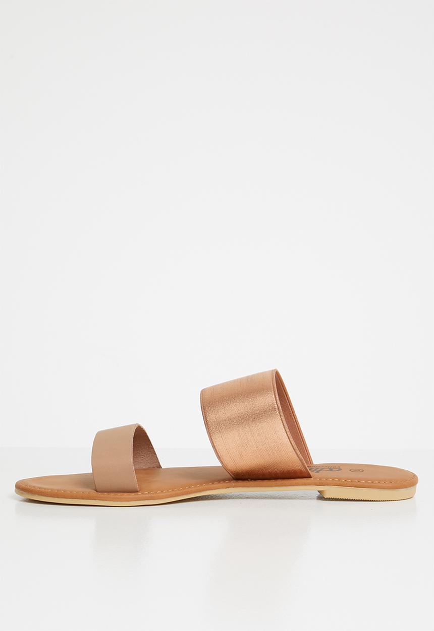 edit - Double band sandals - beige & rose gold 