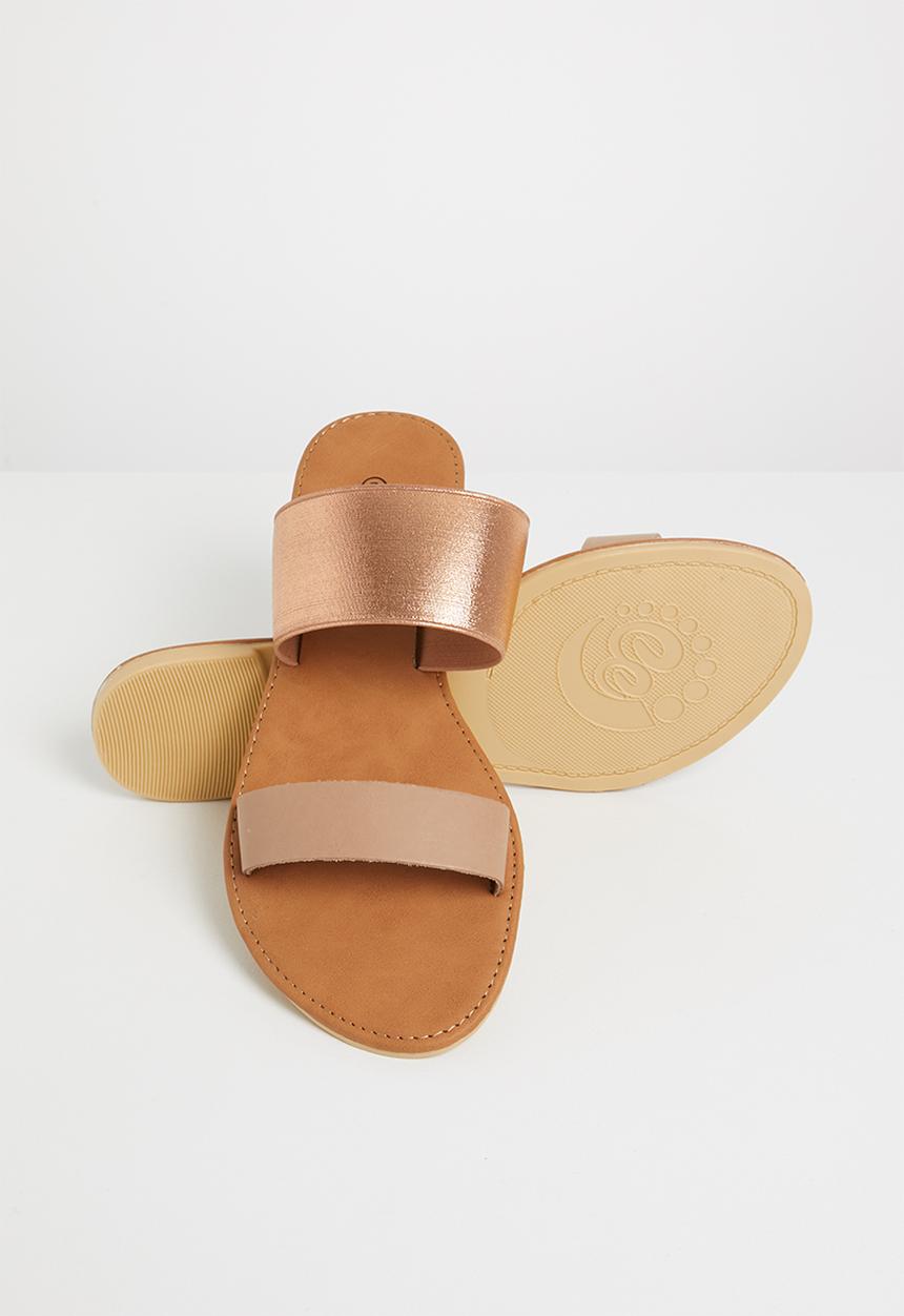 edit - Double band sandals - beige & rose gold 