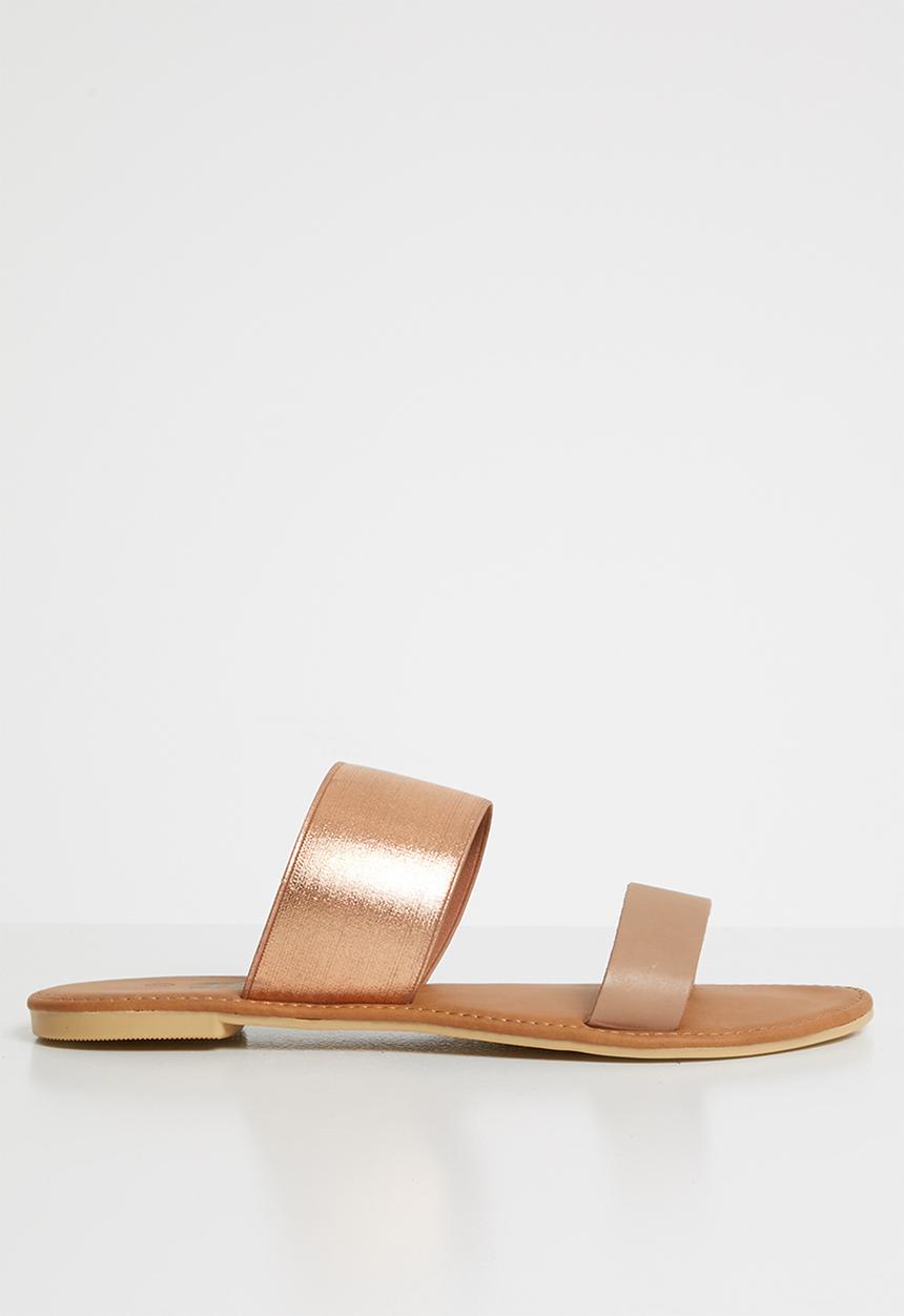 edit - Double band sandals - beige & rose gold 