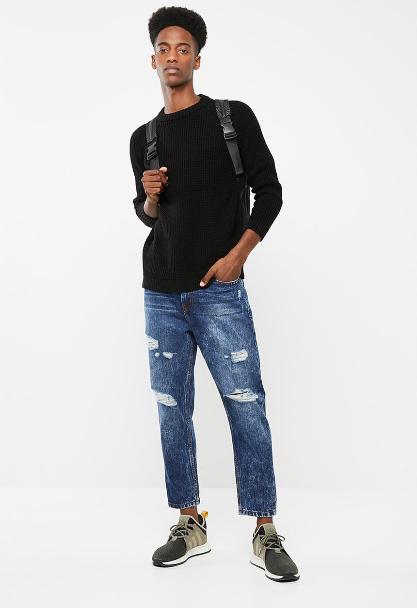 Superbalist - Regular tapered cropped ripped jeans - blue