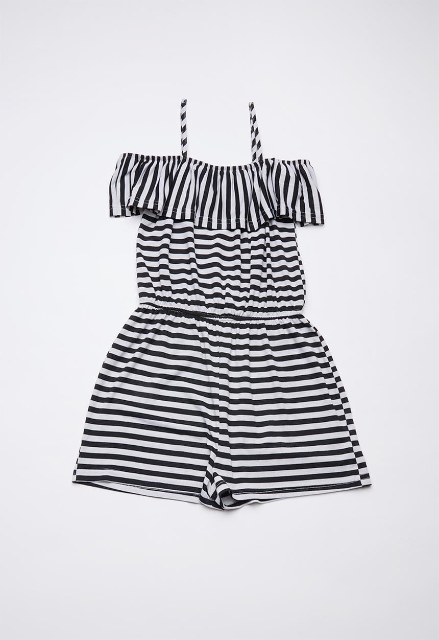 Rebel Republic - Ruffle trim playsuit - black & white