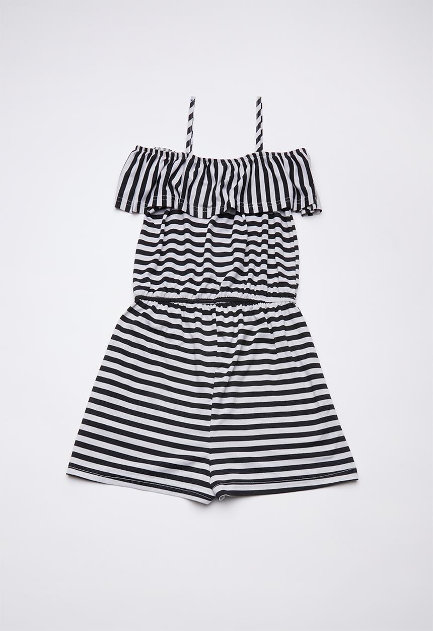 Rebel Republic - Ruffle trim playsuit - black & white