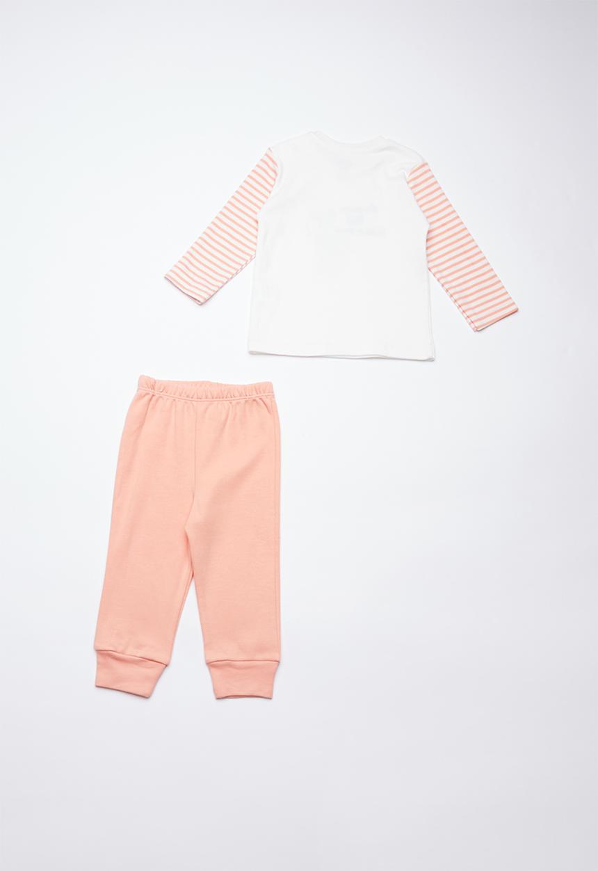Baby Corner - Elephant printed pyjama set  - white & peach
