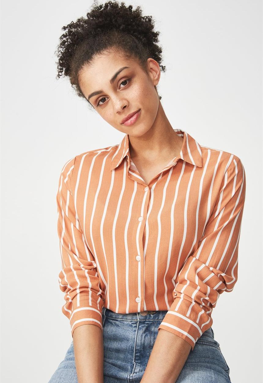 Cotton On - Rebecca shirt - orange & white 