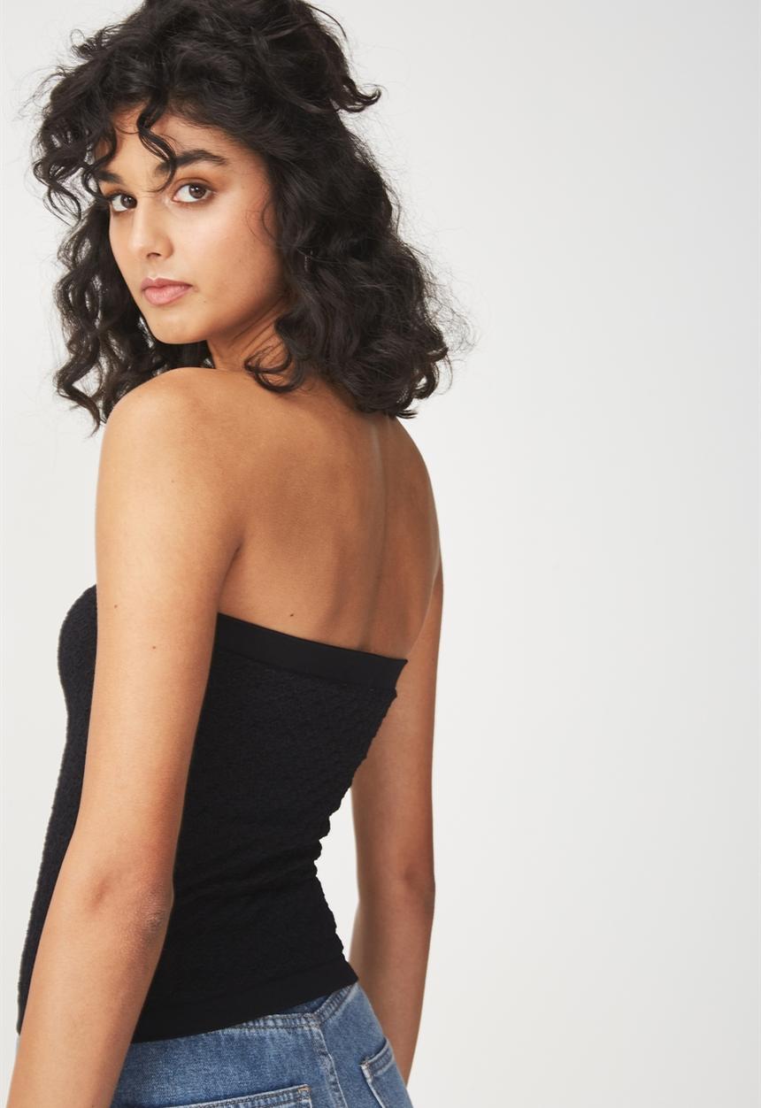 Cotton On - Siobhan seam free jacquard tube top - black