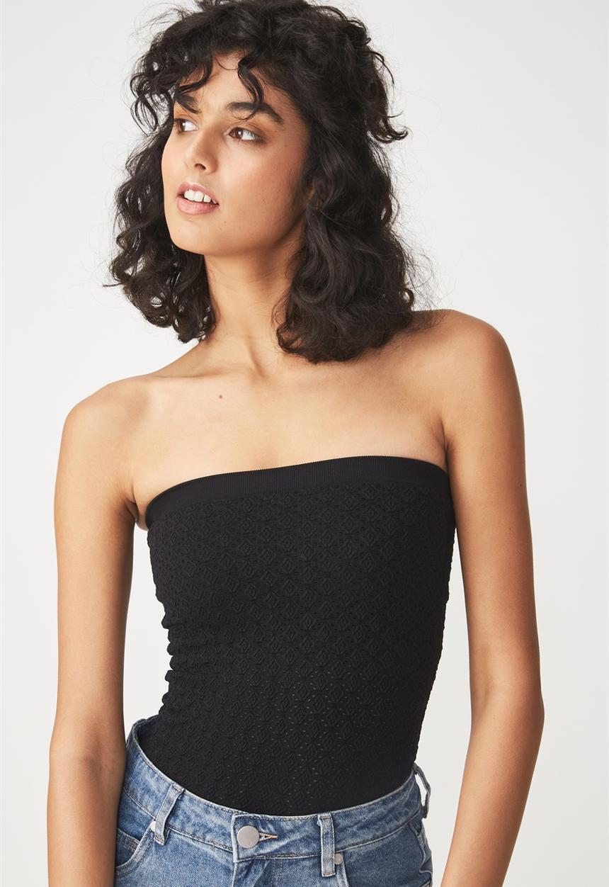 Cotton On - Siobhan seam free jacquard tube top - black