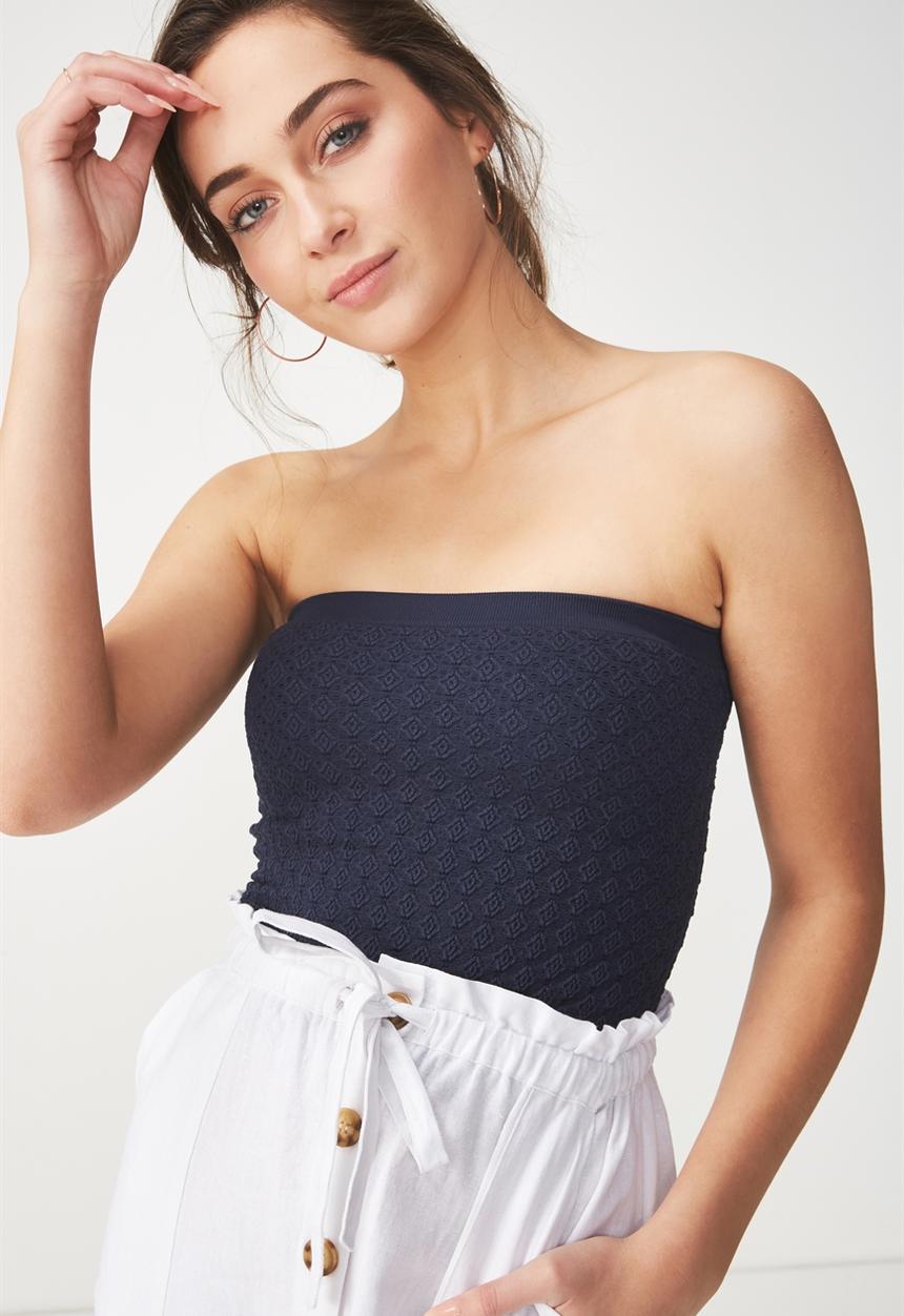 Cotton On - Siobhan seam free jacquard tube top - navy