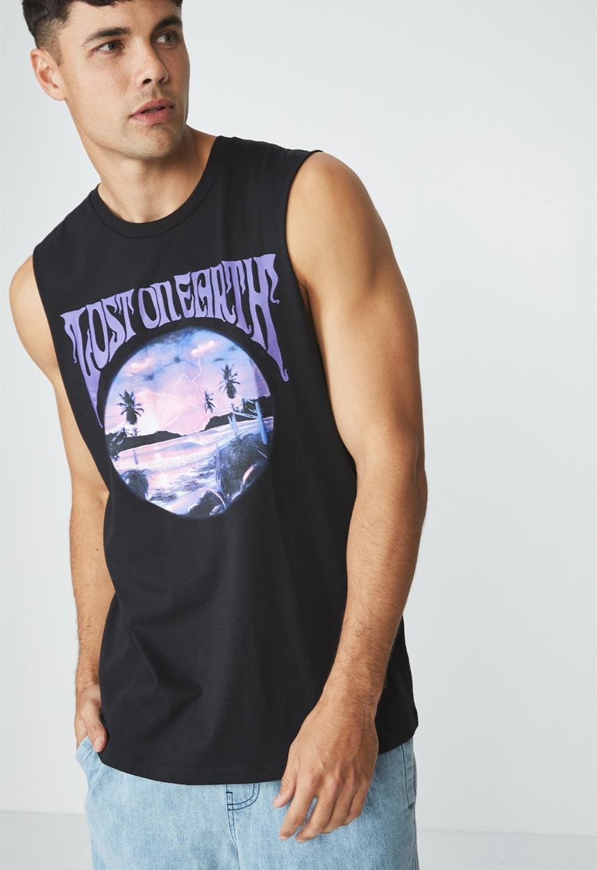 Cotton On - Tbar lost on earth muscle - black