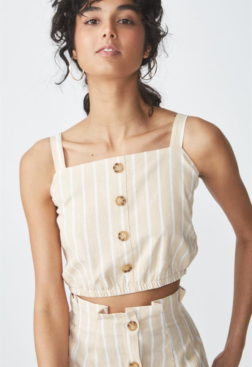 Cotton On - Reign cami - beige & white 